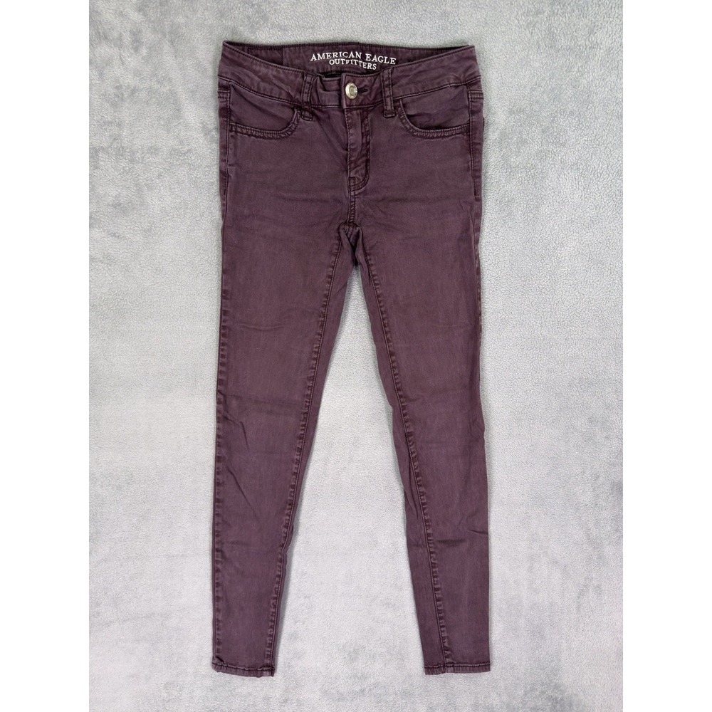 American Eagle Jeggings Womens 0 Purple Sateen Skinny Slim Low Rise Stretch